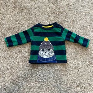 Baby Boden 0-3 Striped Green Blue Seal T Shirt Long Sleeve Tee